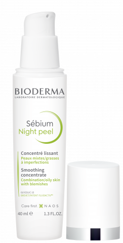 BIODERMA productfoto, Sébium Nightpeel 40ml, nachtverzorging voor huid met neiging tot acne