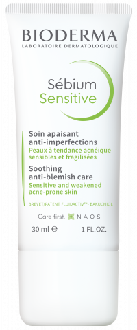 BIODERMA productfoto, Sébium Sensitive 30ml, behandeling van huid met neiging tot acne