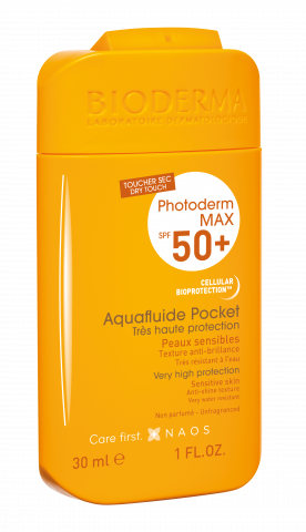 BIODERMA productfoto, Photoderm MAX Aquafluide pocket SPF 50+ 30ml, licht zonneproduct voor gevoelige huid
